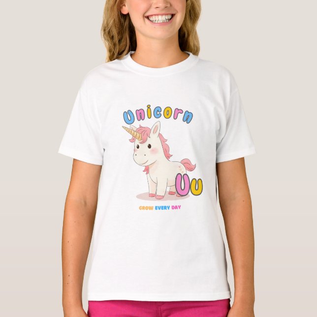 “U is for Unicorn” Alphabet Tee – Grow Every Day (Vorderseite)