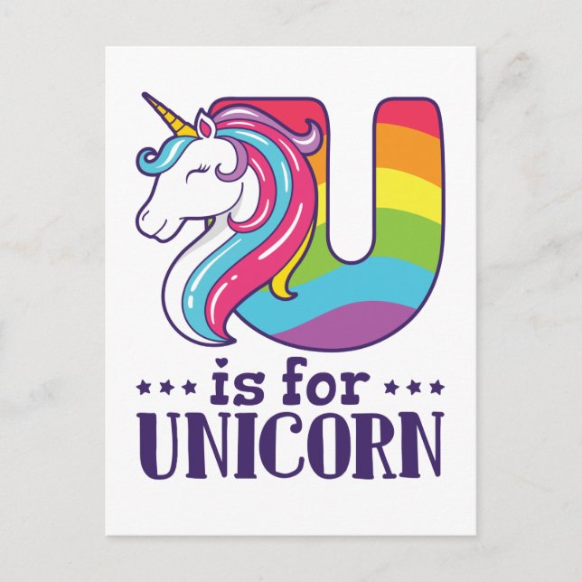 U ist für Unicorn Alphabet Postkarte (Vorderseite)