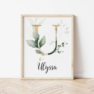 U Letter Monogram Greenerity Kinderzimmer Name Wal Poster