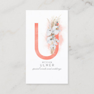 U Letter Monogram White Orchias and Pampas Grass Visitenkarte