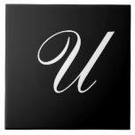 U Monogram Initial White on Black Fliese<br><div class="desc">Classic White Letter Monogram auf schwarzem Hintergrund,  U.</div>