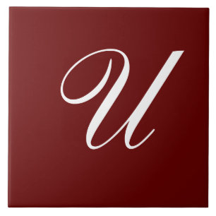U Monogram Initial White on Maroon Fliese