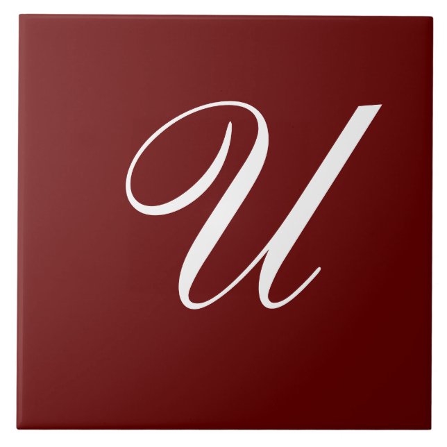 U Monogram Initial White on Maroon Fliese (Vorderseite)