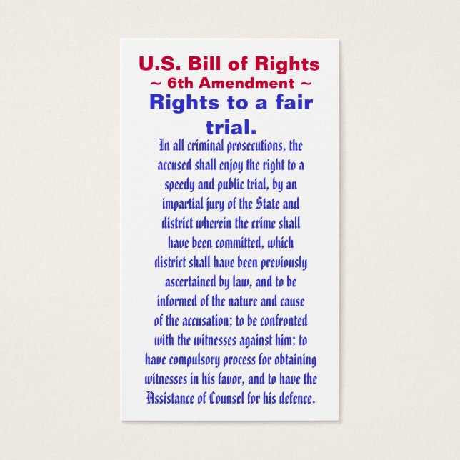 U.S. Bill of Rights, ~ Sechster (6.) Änderungsantr (Vorderseite)