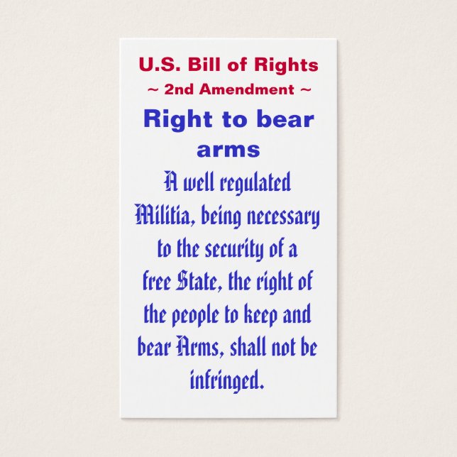 U.S. Bill of Rights ~ Zweiter (2.) Änderungsantrag (Vorderseite)