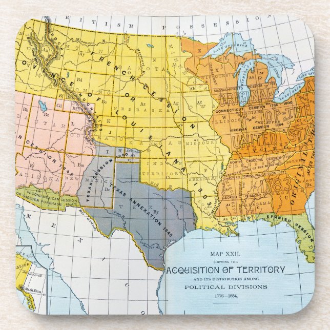 U.S. KARTE, 1776-1884 UNTERSETZER (Vorderseite)
