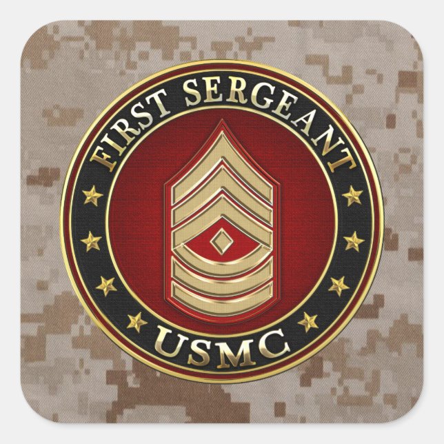 U.S. Marines: Erster Sergeant (USMC 1stSgt) [3D] Quadratischer Aufkleber (Vorderseite)
