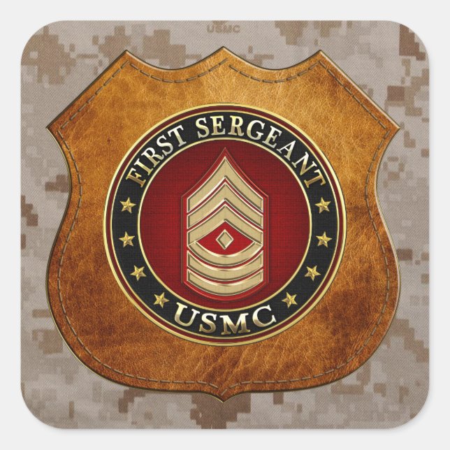 U.S. Marines: Erster Sergeant (USMC 1stSgt) [3D] Quadratischer Aufkleber (Vorderseite)