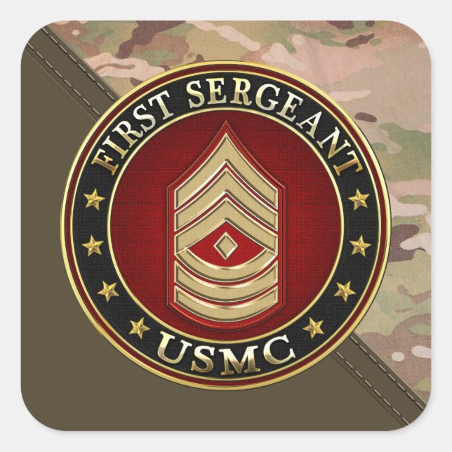 U.S. Marines: Erster Sergeant (USMC 1stSgt) [3D] Quadratischer Aufkleber (Vorderseite)