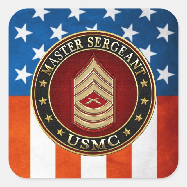U.S. Marines: Master Sergeant (USMC MSgt) [3D] Quadratischer Aufkleber (Vorderseite)