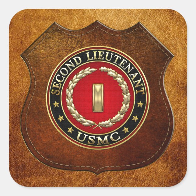 U.S. Marines: Zweiter Leutnant (USMC 2ndLt) [3D] Quadratischer Aufkleber (Vorderseite)