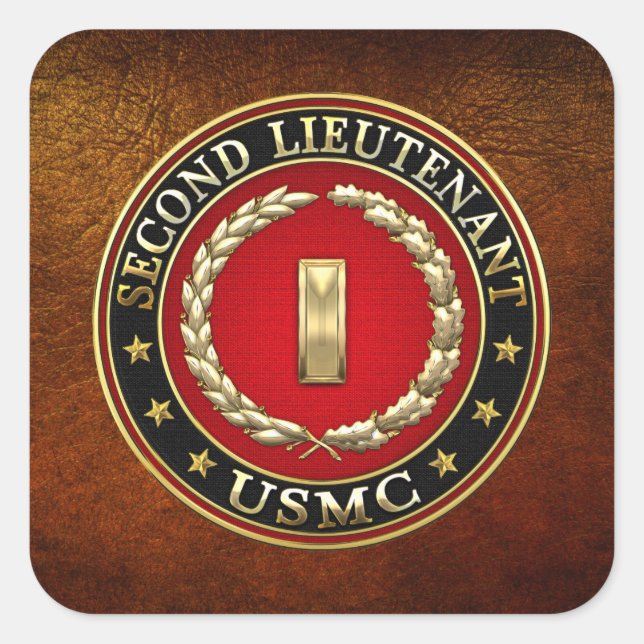 U.S. Marines: Zweiter Leutnant (USMC 2ndLt) [3D] Quadratischer Aufkleber (Vorderseite)