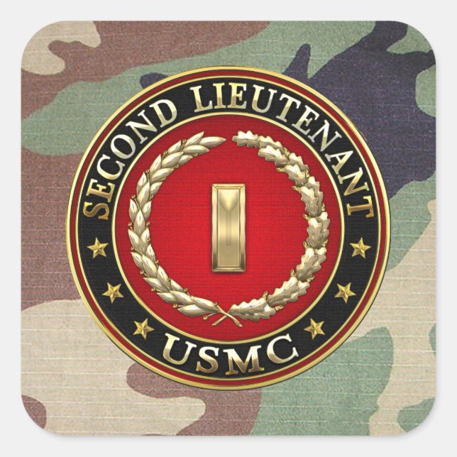 U.S. Marines: Zweiter Leutnant (USMC 2ndLt) [3D] Quadratischer Aufkleber (Vorderseite)
