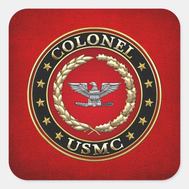 U.S. Marinesoldaten: Oberst (USMC Col.) [3D] Quadratischer Aufkleber (Vorderseite)