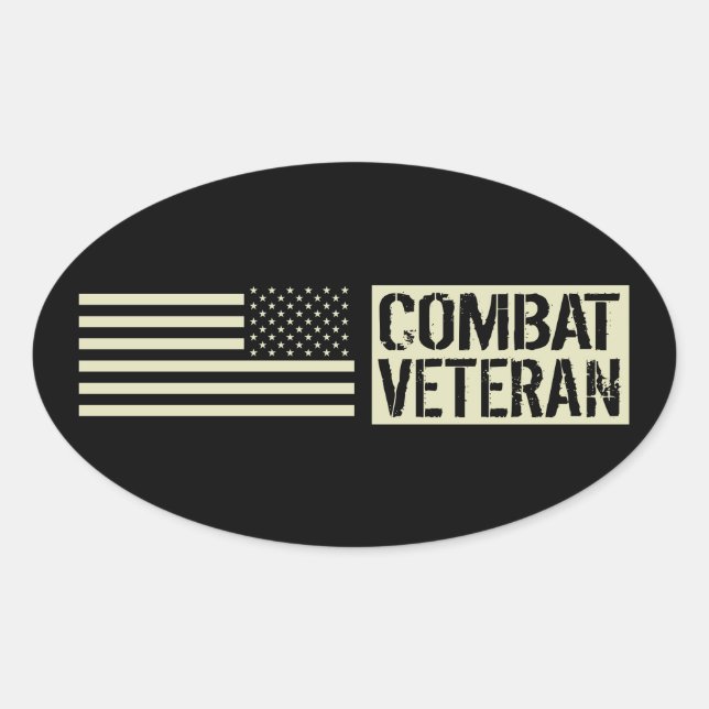 U.S. Military: Combat Veteran (Schwarze Flagge) Ovaler Aufkleber (Vorderseite)