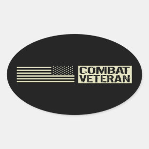 U.S. Military: Combat Veteran (Schwarze Flagge) Ovaler Aufkleber