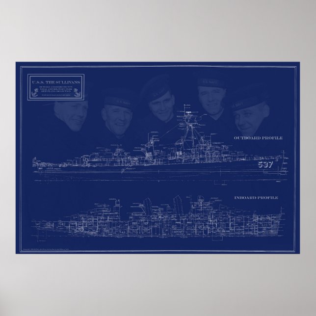U.S.S. The Sullivans Fine Art Blueprint Poster (Vorne)