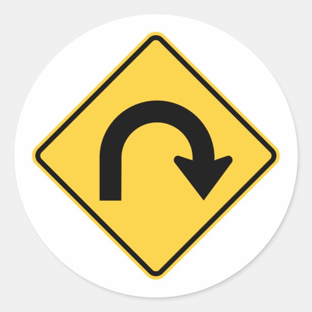U-Turn road sign Aufkleber in den USA (Vorderseite)