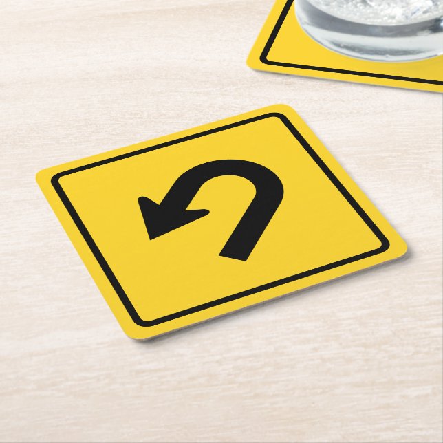 U-Turn-Sign Rechteckiger Pappuntersetzer (angewinkelt)