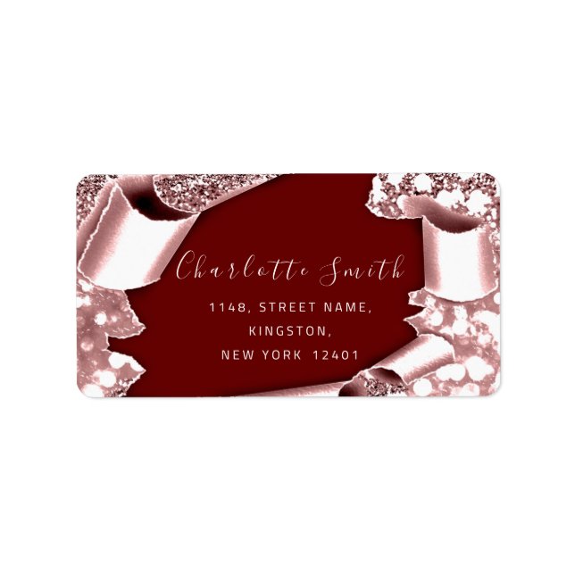 UAWG 3D Frame Glitzer Rose Roya Burgundy Label Adressaufkleber (Vorne)