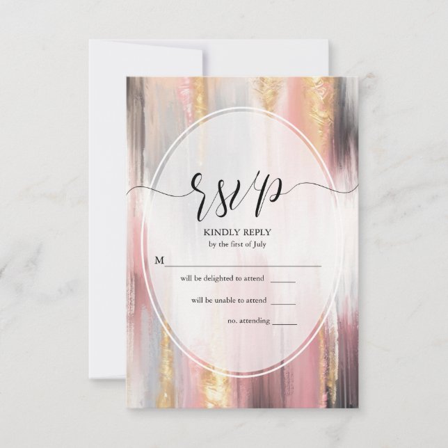UAWG Abstrakte Pinselstriche Blush Gold Kohle RSVP Karte (Vorderseite)