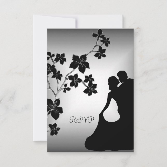 UAWG Anniversary Asian Black Silver Floral Couple Einladung (Vorderseite)