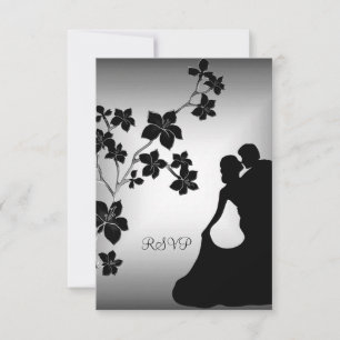 UAWG Anniversary Asian Black Silver Floral Couple Einladung