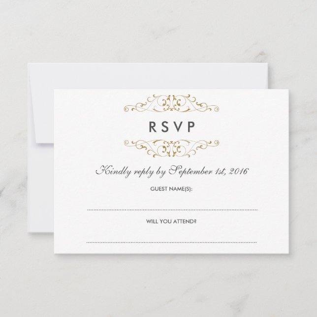UAWG Antique Gold Blüh Wedding RSVP Karte (Vorderseite)