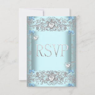 UAWG Aquamarin Blue Damask Wedding White Diamond H RSVP Karte