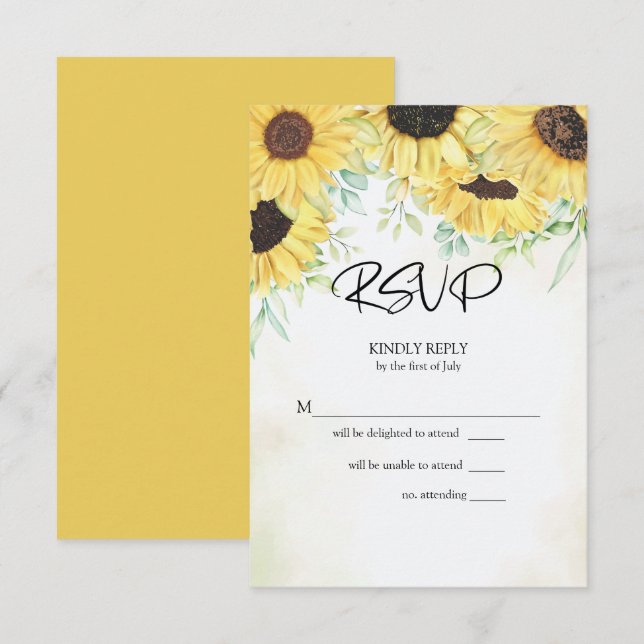 UAWG Aquarellgelbe Sonnenblumen RSVP Karte (Vorne/Hinten)