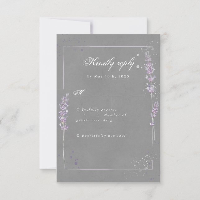 UAWG Aquarelllavender grau Hochzeit rsvp (Vorderseite)