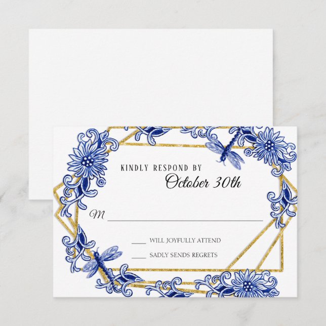 UAWG Asian Influenza Sky Blue Gold Dragonfly Flora Einladung (Vorne/Hinten)