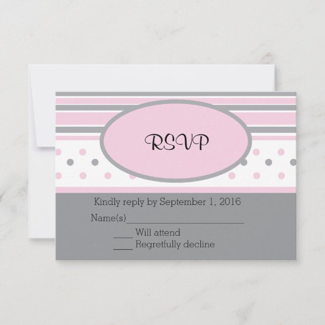 UAwg aus rosa und grauen Streifen RSVP Karte (Vorderseite)