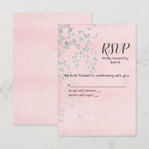 UAwg aus rosa und silberfarbenem Leaf RSVP Karte
