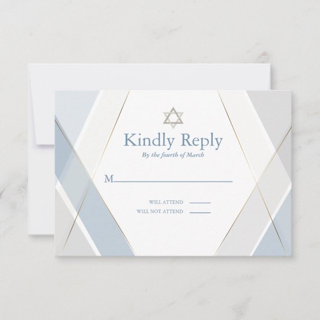 UAWG Bar Mitzvah Modern Geometric Blue Gray RSVP Karte (Vorderseite)
