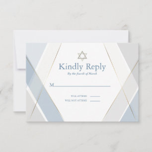 UAWG Bar Mitzvah Modern Geometric Blue Gray RSVP Karte