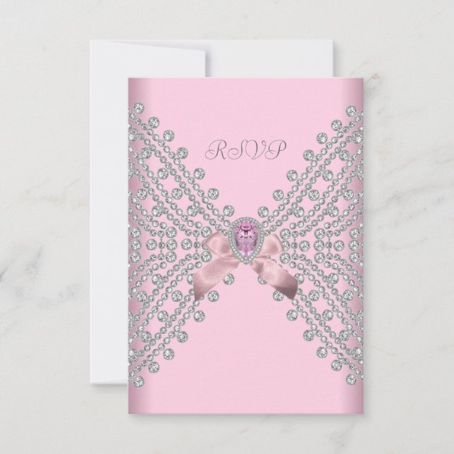UAWG Birthday Party Pink Silver White Diamond 2 RSVP Karte (Vorderseite)