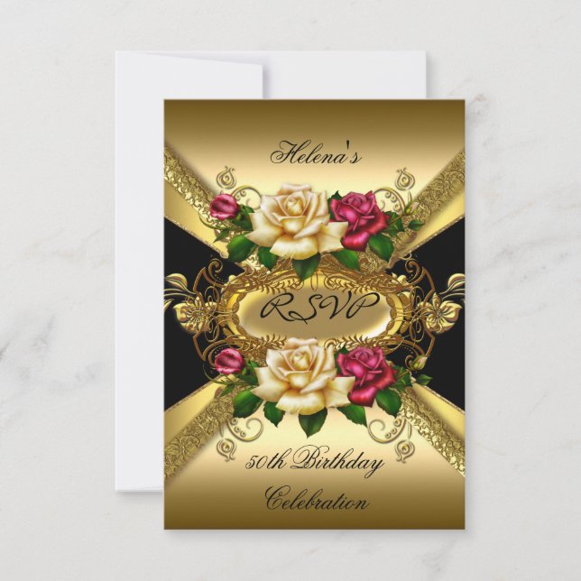 UAWG Birthday Party Rose Red Creme Gold RSVP Karte (Vorderseite)