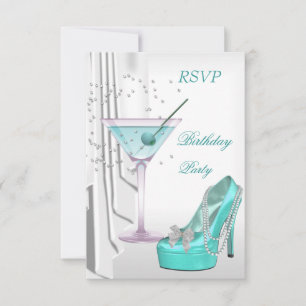 UAWG Birthday Party White Aquamarin Martini Pearl Einladung