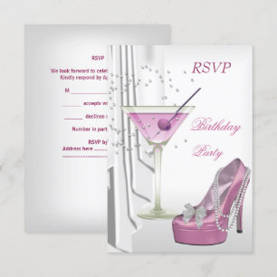 UAWG Birthday Party White Pink Martini Pearl Shoe Einladung