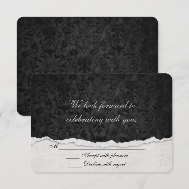 UAWG Black Damask mit abgerissener Kante Einladung (Vorne/Hinten)