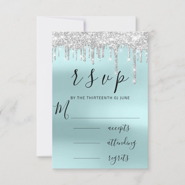 UAWG Black Gray Silver Aqua Tropfen Hochzeit RSVP Karte (Vorderseite)
