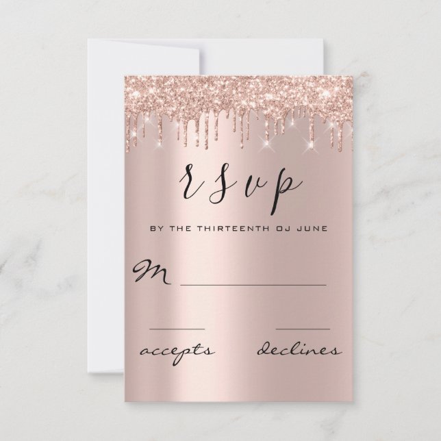 UAWG Black Rose Gold Glitzer Tropfen Lux RSVP Karte (Vorderseite)