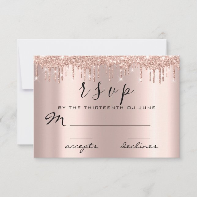 UAWG Black Rose Gold Glitzer Tropfen RSVP Karte (Vorderseite)