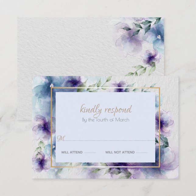 UAWG | Blauviolett Transluzente Blume RSVP Karte (Vorne/Hinten)