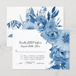 UAWG Blue n White Watercolor Moderne Blumenhochzei Einladung