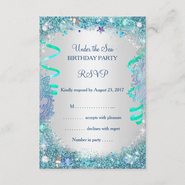 UAWG Blue Under Sea Birthday Party RSVP Karte (Vorderseite)