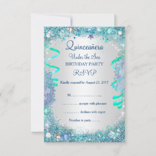 UAWG Blue Under the Sea Quinceanera 15. Geburtstag RSVP Karte