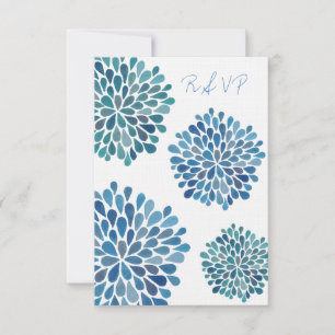 UAWG Blue Watercolor Dahlias Wedding Card RSVP Karte