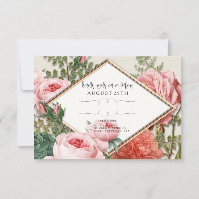 UAWG Blush Rose Gold Romantische Hübsche Rosa Blum RSVP Karte (Vorderseite)